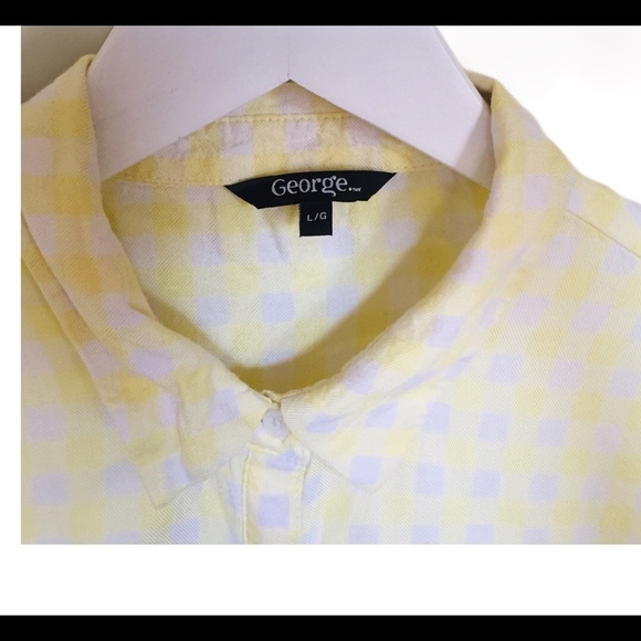GEORGE Gingham Plaid Ruffle Blouse With Tie Front & Cap Sleeves Yellow Sz Large - Picture 10 of 13